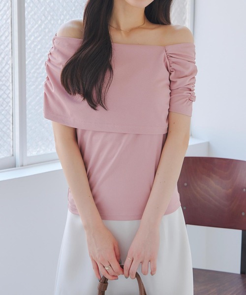 KOBE LETTUCE(コウベレタス)の「2wayショルダードレープトップス(Tシャツ/カットソー・レディース・ブラック/オフホワイト/ピンク/アイボリー系・M)」の11枚目の写真