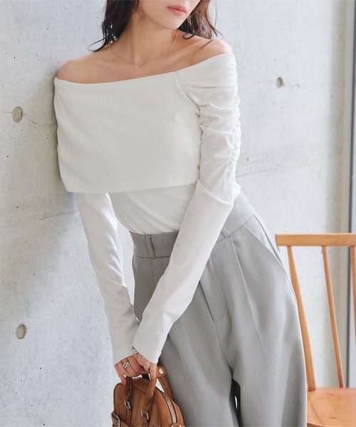 KOBE LETTUCE(コウベレタス)の「2wayショルダードレープトップス(Tシャツ/カットソー・レディース・ブラック/オフホワイト/ピンク/アイボリー系・M)」の18枚目の写真