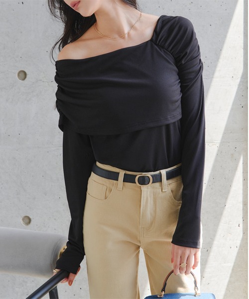 KOBE LETTUCE(コウベレタス)の「2wayショルダードレープトップス(Tシャツ/カットソー・レディース・ブラック/オフホワイト/ピンク/アイボリー系・M)」の19枚目の写真