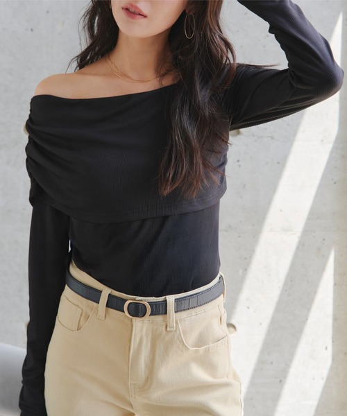 KOBE LETTUCE(コウベレタス)の「2wayショルダードレープトップス(Tシャツ/カットソー・レディース・ブラック/オフホワイト/ピンク/アイボリー系・M)」の20枚目の写真