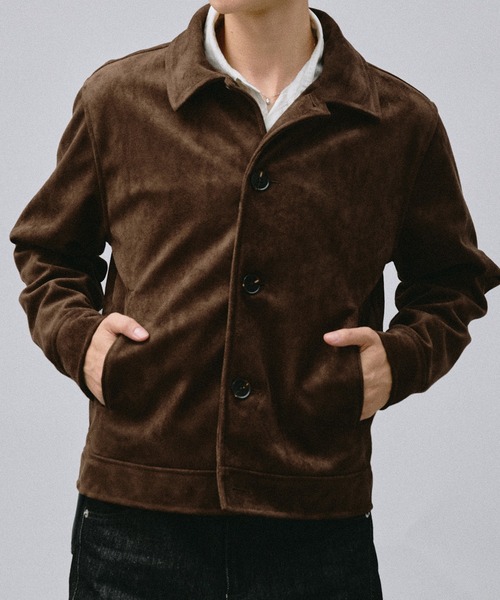Adoon plain(アドーンプレーン)の「Faux Suede Compact Jacket / フェイクスエードコンパクトジャケット(ブルゾン・メンズ・キャメル/ブラウン/チャコールグレー・MEDIUM/LARGE)」の6枚目の写真