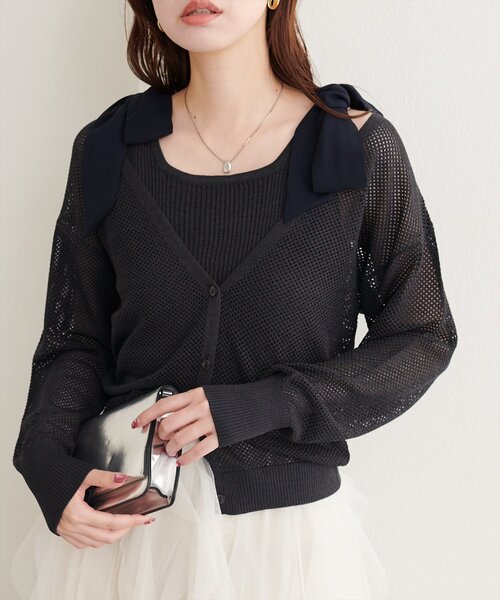natural couture(ナチュラルクチュール)の「透かし編みラメニットカーディガン(カーディガン/ボレロ・レディース・ブラウン/ベージュ/サックスブルー/オフホワイト/ブラック・FREE)」の14枚目の写真