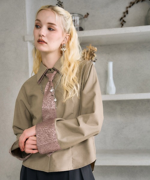 HARE(ハレ)の「パーツツキコンパクトネクタイシャツLS(HARE)(シャツ/ブラウス・レディース・ブラック系その他/ブルー/ブラック/ブラウン/ホワイト・FREE)」の4枚目の写真