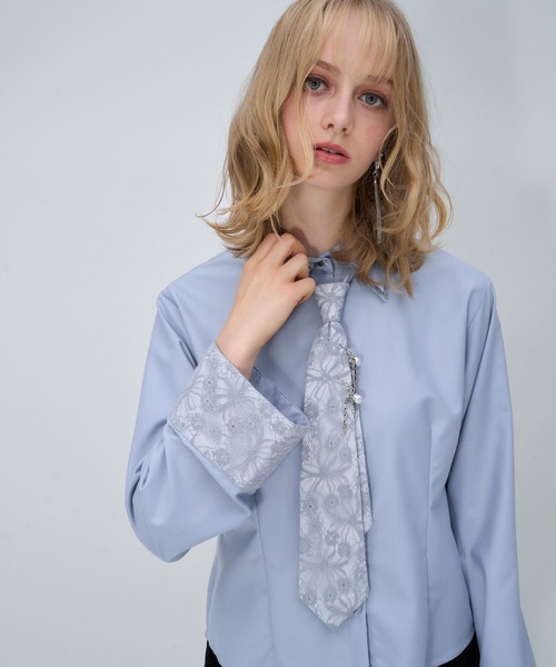 HARE(ハレ)の「パーツツキコンパクトネクタイシャツLS(HARE)(シャツ/ブラウス・レディース・ブラック系その他/ブルー/ブラック/ブラウン/ホワイト・FREE)」の5枚目の写真