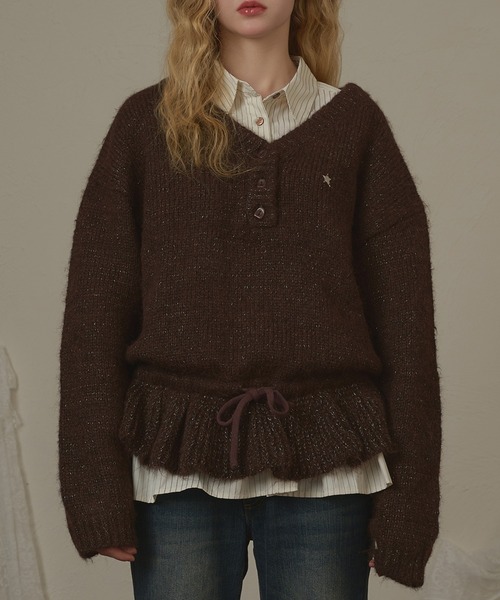 hazyl(ヘイジル)の「drawstring peplum knit/ドロストペプラムニット(ニット/セーター・レディース・ブラウン系その他/グレー・フリー)」の2枚目の写真