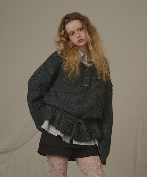 hazyl(ヘイジル)の「drawstring peplum knit/ドロストペプラムニット(ニット/セーター・レディース・ブラウン系その他/グレー・フリー)」の16枚目の写真