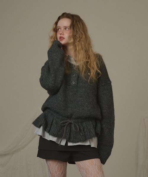 hazyl(ヘイジル)の「drawstring peplum knit/ドロストペプラムニット(ニット/セーター・レディース・ブラウン系その他/グレー・フリー)」の15枚目の写真