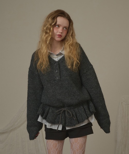hazyl(ヘイジル)の「drawstring peplum knit/ドロストペプラムニット(ニット/セーター・レディース・ブラウン系その他/グレー・フリー)」の14枚目の写真
