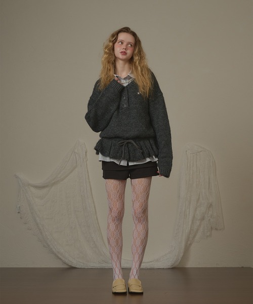 hazyl(ヘイジル)の「drawstring peplum knit/ドロストペプラムニット(ニット/セーター・レディース・ブラウン系その他/グレー・フリー)」の7枚目の写真