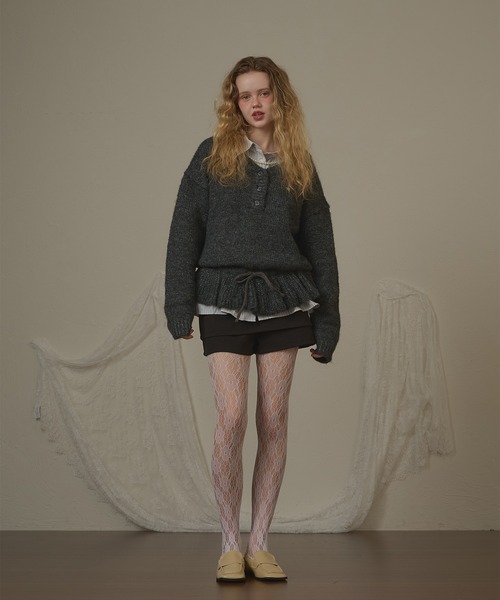 hazyl(ヘイジル)の「drawstring peplum knit/ドロストペプラムニット(ニット/セーター・レディース・ブラウン系その他/グレー・フリー)」の10枚目の写真