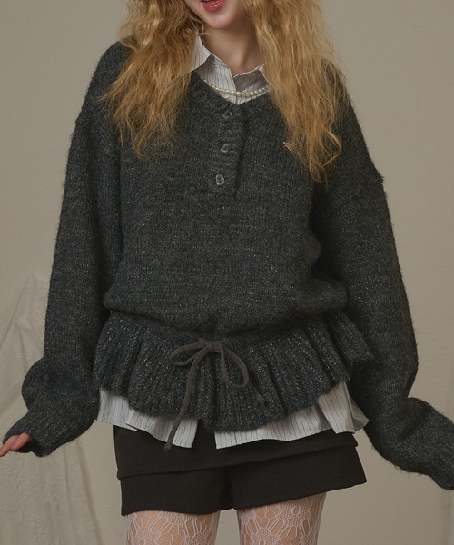 hazyl(ヘイジル)の「drawstring peplum knit/ドロストペプラムニット(ニット/セーター・レディース・ブラウン系その他/グレー・フリー)」の4枚目の写真