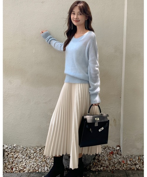 BIRTHDAY BASH(バースデイバッシュ)の「BB MIDI PLEATS SKIRT(BBミディプリーツスカート)(スカート・レディース・ホワイト/ブルー/グレー・FREE)」の4枚目の写真