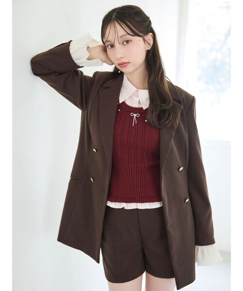 dazzlin(ダズリン)の「シャツレイヤードリボンビジューニット(ニット/セーター・レディース・ネイビー/グレー/ボルドー/オフホワイト・FREE)」の9枚目の写真