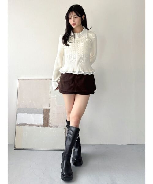 dazzlin(ダズリン)の「シャツレイヤードリボンビジューニット(ニット/セーター・レディース・ネイビー/グレー/ボルドー/オフホワイト・FREE)」の11枚目の写真