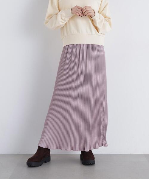 N.(N. Natural Beauty Basic)(エヌエヌナチュラルビューティーベーシック)の「グロッシープリーツナロースカート(スカート・レディース・ブラウン/ピンク/ベージュ・FREE)」の3枚目の写真