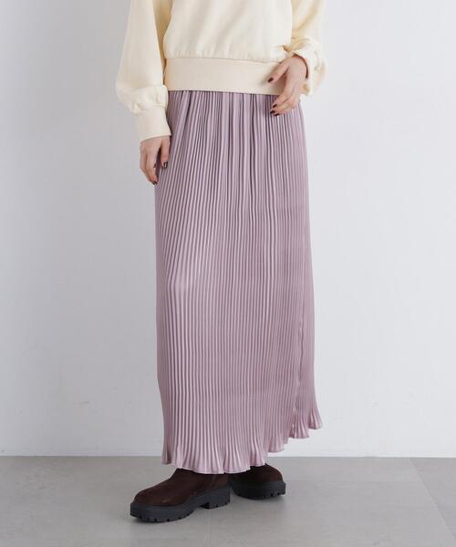 N.(N. Natural Beauty Basic)(エヌエヌナチュラルビューティーベーシック)の「グロッシープリーツナロースカート(スカート・レディース・ブラウン/ピンク/ベージュ・FREE)」の4枚目の写真