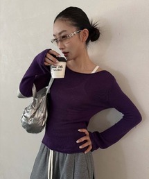 26AW/ボートネックフレアスリーブリブニットトップス