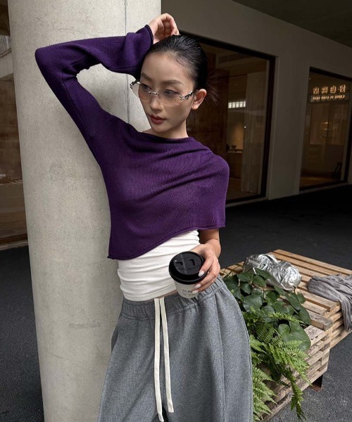 CHUN CHUN NOTES(チュンチュンノーツ)の「26AW/ボートネックフレアスリーブリブニットトップス(ニット/セーター・レディース・パープル/ピンク・F)」の8枚目の写真