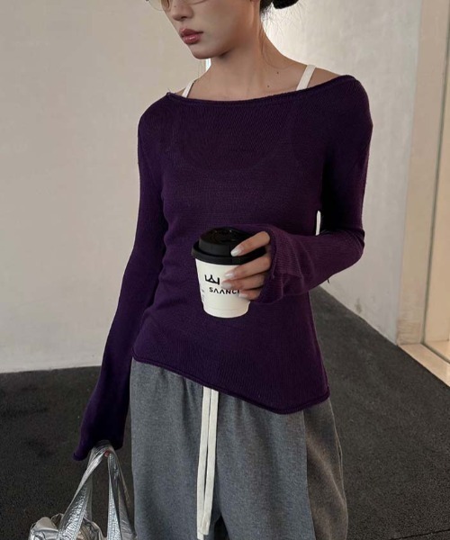 CHUN CHUN NOTES(チュンチュンノーツ)の「26AW/ボートネックフレアスリーブリブニットトップス(ニット/セーター・レディース・パープル/ピンク・F)」の11枚目の写真
