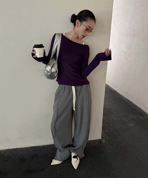 CHUN CHUN NOTES(チュンチュンノーツ)の「26AW/ボートネックフレアスリーブリブニットトップス(ニット/セーター・レディース・パープル/ピンク・F)」の12枚目の写真