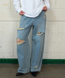 DAMAGE WASHED DENIM PANTS LIGHT BLUE
