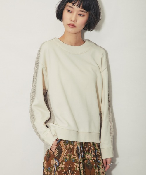 ANOTHER S（アナザーエス）の「スウェットケーブルニットドッキングプルオーバー（Tシャツ/カットソー・レディース・ブラック/アイボリー/杢グレー・FREE）」の16枚目の写真