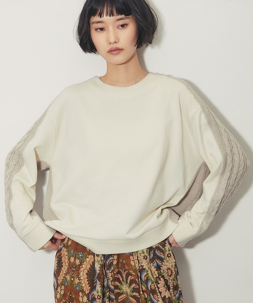 ANOTHER S（アナザーエス）の「スウェットケーブルニットドッキングプルオーバー（Tシャツ/カットソー・レディース・ブラック/アイボリー/杢グレー・FREE）」の7枚目の写真