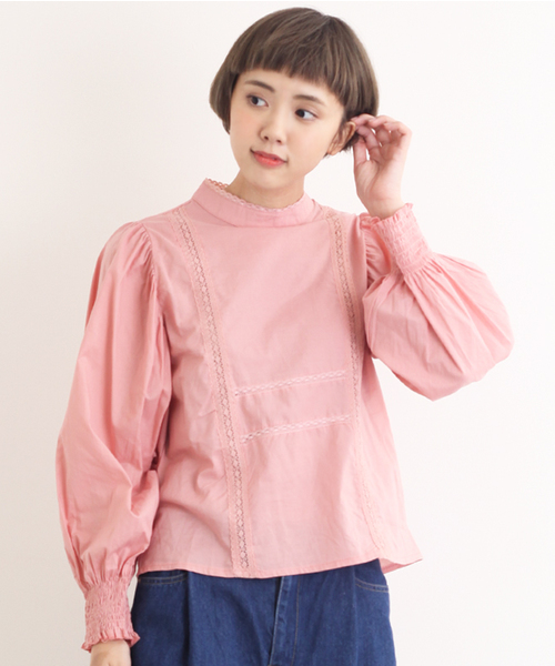 MERLOT（メルロー）の「レース使いスタンドカラーブラウス4733（シャツ/ブラウス・レディース・オレンジ/ホワイト/ブラック/ブルー/ベージュ/ピンク・FREE）」の5枚目の写真