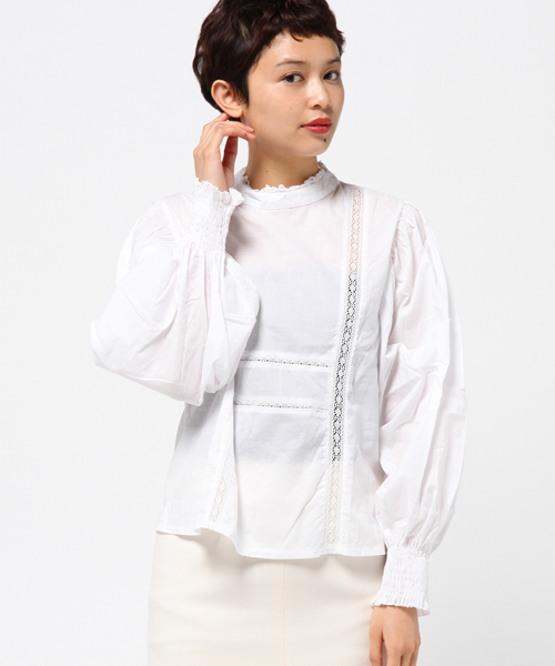 MERLOT（メルロー）の「レース使いスタンドカラーブラウス4733（シャツ/ブラウス・レディース・オレンジ/ホワイト/ブラック/ブルー/ベージュ/ピンク・FREE）」の7枚目の写真