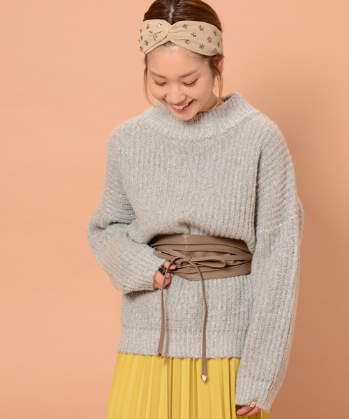 mystic（ミスティック）の「ビッグ畦タートルプルオーバー（ニット/セーター・レディース・キャメル/ピンク/グレー/ブラック・ﾌﾘ-）」の3枚目の写真