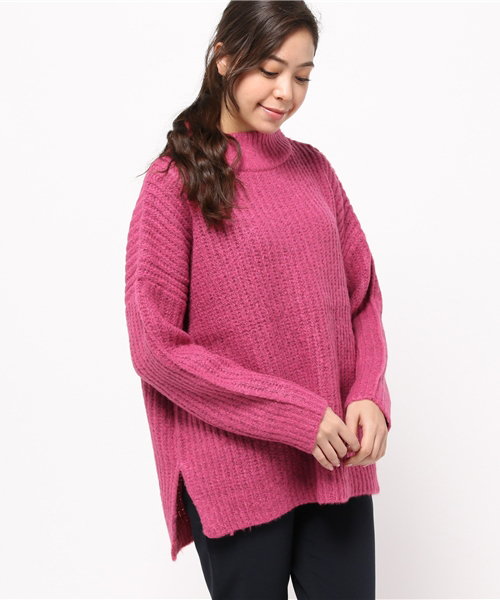 mystic（ミスティック）の「ビッグ畦タートルプルオーバー（ニット/セーター・レディース・キャメル/ピンク/グレー/ブラック・ﾌﾘ-）」の4枚目の写真