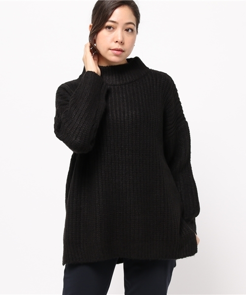 mystic（ミスティック）の「ビッグ畦タートルプルオーバー（ニット/セーター・レディース・キャメル/ピンク/グレー/ブラック・ﾌﾘ-）」の2枚目の写真