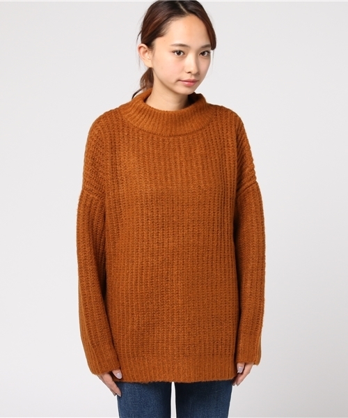 mystic（ミスティック）の「ビッグ畦タートルプルオーバー（ニット/セーター・レディース・キャメル/ピンク/グレー/ブラック・ﾌﾘ-）」の5枚目の写真