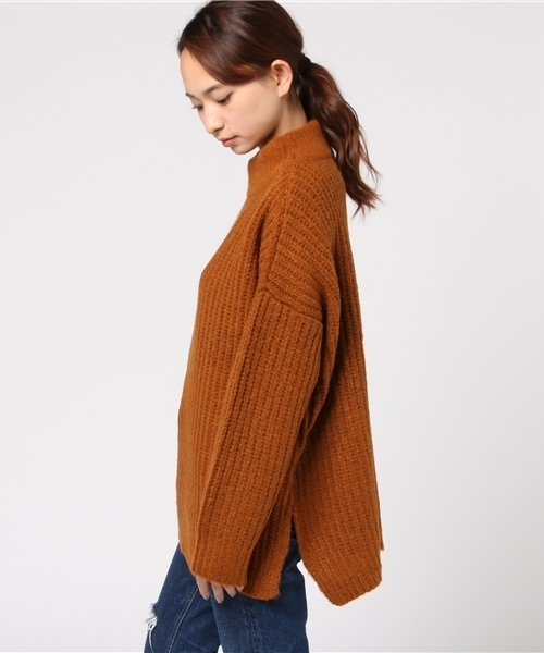 mystic（ミスティック）の「ビッグ畦タートルプルオーバー（ニット/セーター・レディース・キャメル/ピンク/グレー/ブラック・ﾌﾘ-）」の6枚目の写真