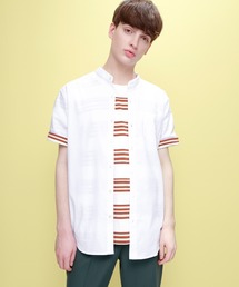 LINEN×COTTONオーバーサイズバンドカラーシャツ