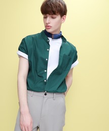 LINEN×COTTONオーバーサイズバンドカラーシャツ