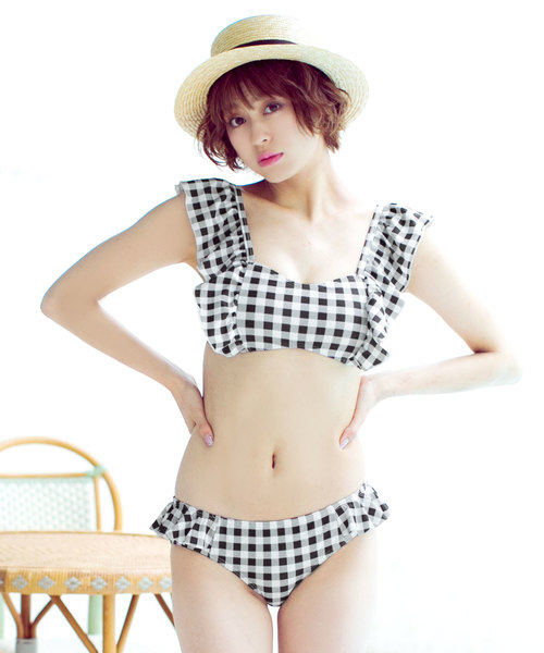 KOBE LETTUCE（コウベレタス）の「ショルダーフリルビキニ/レディース/スイムウェア/水着[S141]神戸レタス（水着・レディース・イエロー/サックスブルー/ブラック/チェック/ピンク系その他/ブラック系その他・FREE）」の6枚目の写真