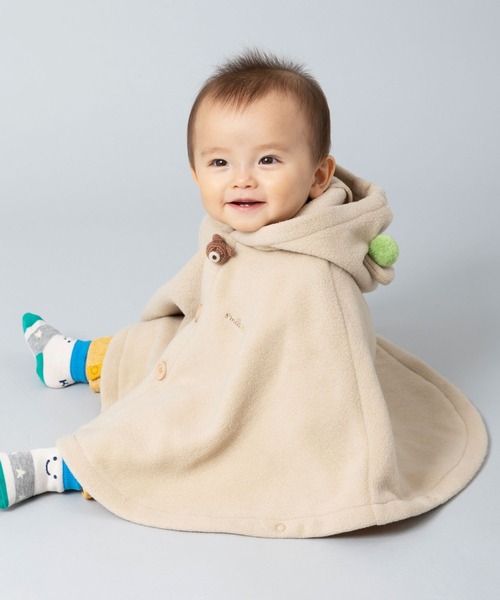 KP BOY（ケーピーボーイ）の「クマ編みぐるみモチーフ付きフリースマント(Free 80-95cm対応)（ポンチョ・キッズ・ミント/ブルー系その他/ベージュ・FREE）」の10枚目の写真