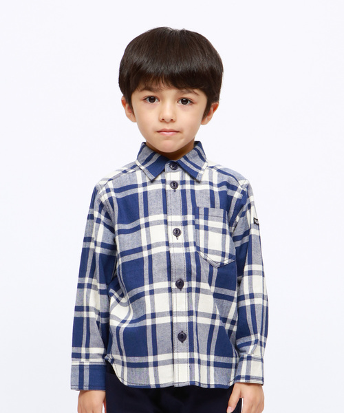 RUGGEDWORKS(ラゲッドワークス)の「ボーイズチェック長袖シャツ(シャツ/ブラウス・キッズ・ブルー/ネイビー・80cm/90㎝/100cm/110cm/120cm/130cm/140cm/150cm)」の1枚目の写真