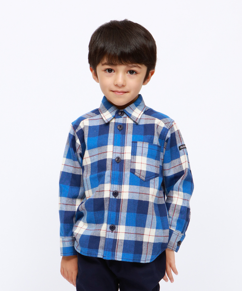 RUGGEDWORKS(ラゲッドワークス)の「ボーイズチェック長袖シャツ(シャツ/ブラウス・キッズ・ブルー/ネイビー・80cm/90㎝/100cm/110cm/120cm/130cm/140cm/150cm)」の2枚目の写真
