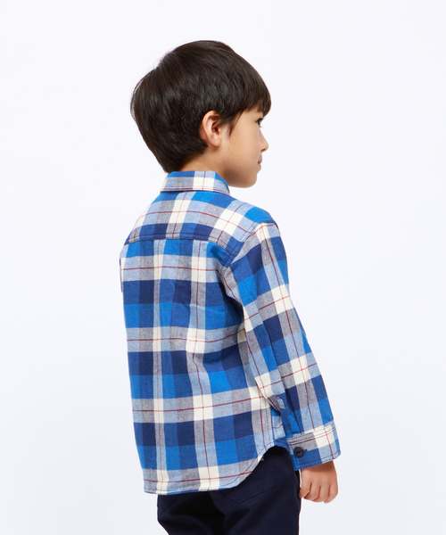 RUGGEDWORKS(ラゲッドワークス)の「ボーイズチェック長袖シャツ(シャツ/ブラウス・キッズ・ブルー/ネイビー・80cm/90㎝/100cm/110cm/120cm/130cm/140cm/150cm)」の4枚目の写真