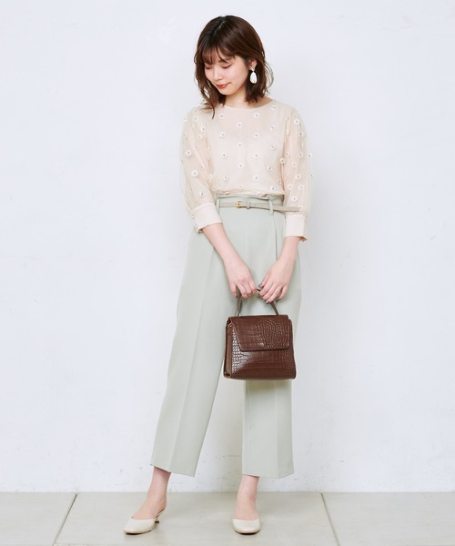 natural couture（ナチュラルクチュール）の「美シルエットベルト付パンツ（その他パンツ・レディース・ブラック/ベージュ/アイボリー/ミント/ラベンダー・FREE）」の4枚目の写真