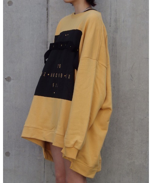 セール】【Re:one】BOX TAPE L/S mustard sweat(MA)（スウェット