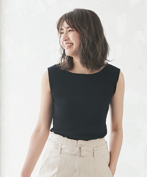 KOBE LETTUCE(コウベレタス)の「サイドリブノースリーブニットトップス(ニット/セーター・レディース・ホワイト/ベージュ/コーラル/ブラック/ブルー・FREE)」の3枚目の写真