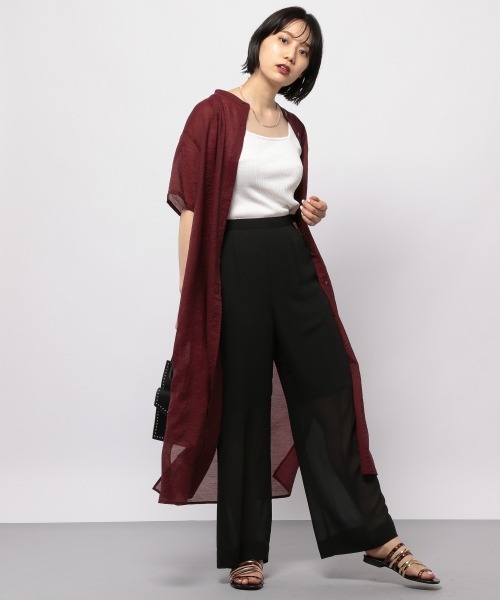 PAGEBOY（ページボーイ）の「シアーバンドカラーワンピースショートスリーブ（ワンピース・レディース・ブラック/グレイッシュベージュ/ワインレッド・FREE）」の3枚目の写真