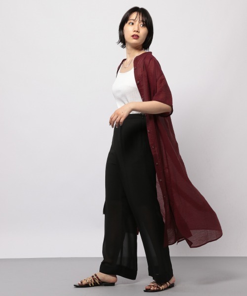 PAGEBOY（ページボーイ）の「シアーバンドカラーワンピースショートスリーブ（ワンピース・レディース・ブラック/グレイッシュベージュ/ワインレッド・FREE）」の8枚目の写真