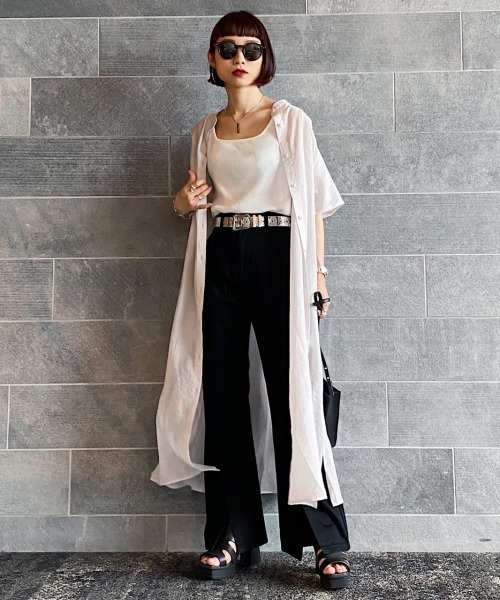 PAGEBOY（ページボーイ）の「シアーバンドカラーワンピースショートスリーブ（ワンピース・レディース・ブラック/グレイッシュベージュ/ワインレッド・FREE）」の7枚目の写真