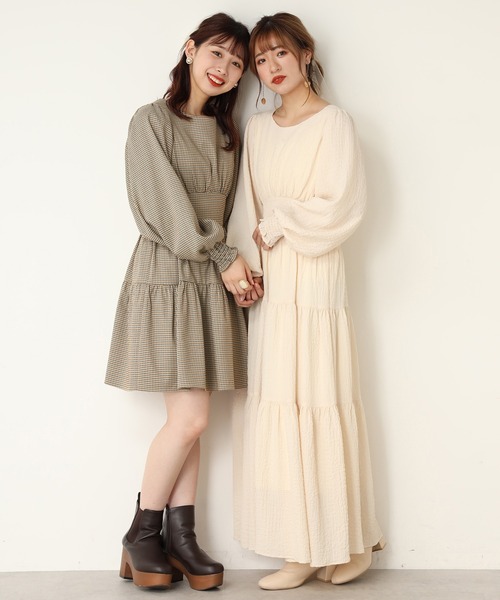 one after another NICE CLAUP（ワンアフターアナザーナイスクラップ）の「【WEB限定】ティアードミニワンピース（ワンピース・レディース・アイボリー/ブラック/チェック・FREE）」の10枚目の写真