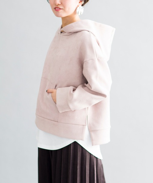 prose verse(プロズヴェール)の「エコスエードショートパーカー(パーカー・レディース・チャコールグレー/ブラウン/ピンク/アイボリー/ベージュ/ベビーピンク/ネイビー・フリ-)」の7枚目の写真