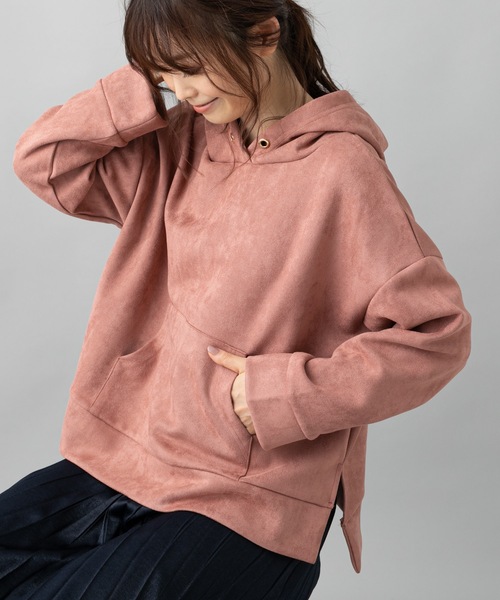 prose verse(プロズヴェール)の「エコスエードショートパーカー(パーカー・レディース・チャコールグレー/ブラウン/ピンク/アイボリー/ベージュ/ベビーピンク/ネイビー・フリ-)」の6枚目の写真